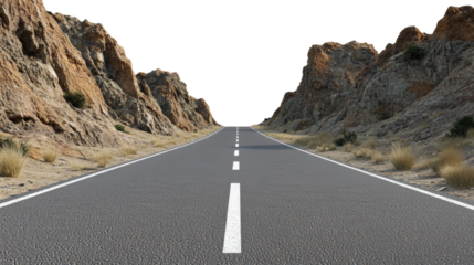 Desert Highway Leading Through Rocky Mountains on Clear Day