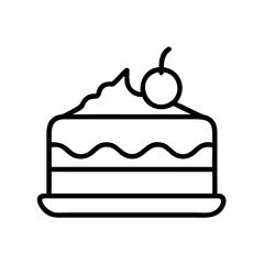 Cake icon with cherry in black outline