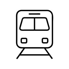 Minimalist train front view icon in black outline on white background