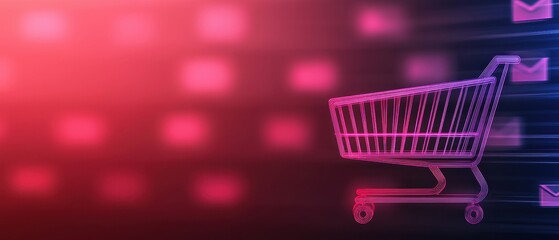 Digital Shopping Cart on Colorful Background with Email Icons