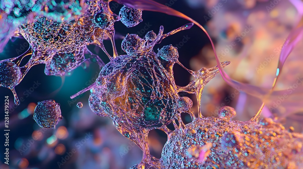 Poster vibrant and captivating microscopic abstract structures depicting the intricate world of scientific 