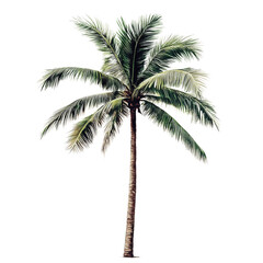 Isolated tropical coconut palm tree against black background for design