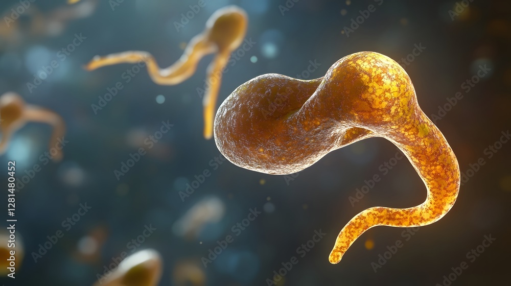 Poster Vibrant and Detailed Microscopic Organism Structure Displayed in Vivid Colors Showcasing the Intricate Patterns and Textures of Microbial Life