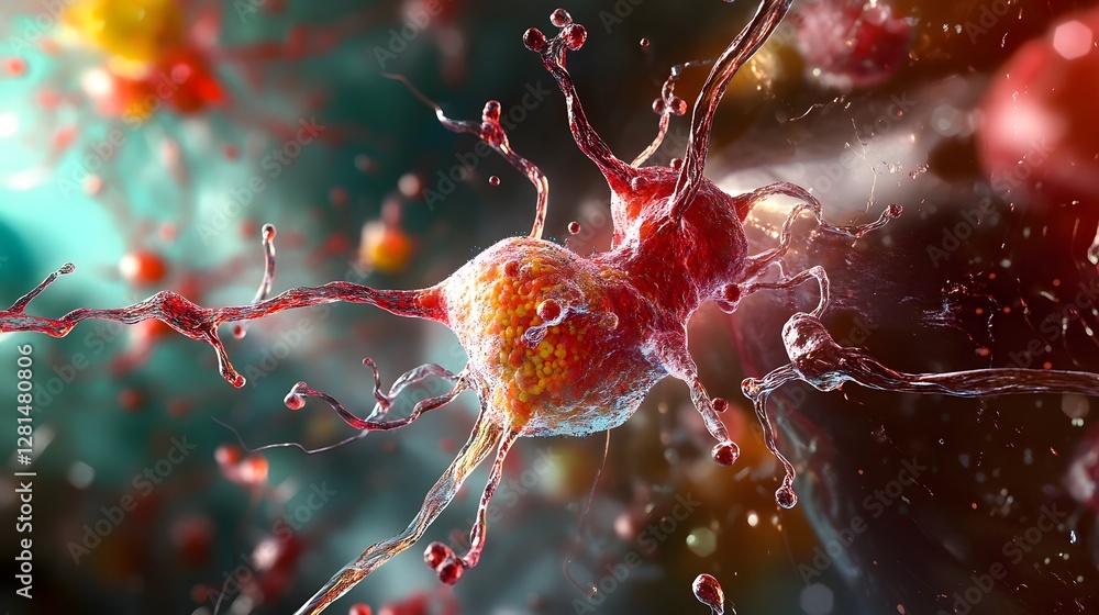 Fototapete Vibrant and dynamic 3D showcasing the intricate electrical impulses and communication pathways within a neuron the fundamental building block of the human brain