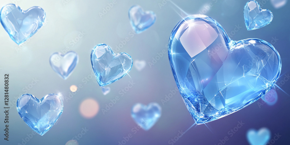 Poster beautiful heart shapes floating in a dreamy background. generative ai