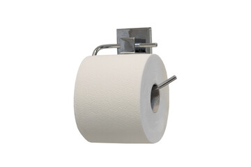 Holder with toilet paper roll isolated on white background