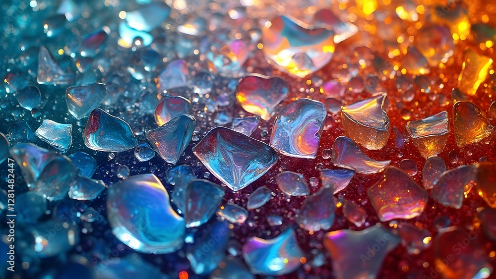 Fototapete the image displays a close-up view of colorful crystals with an iridescent effect, featuring a vibra