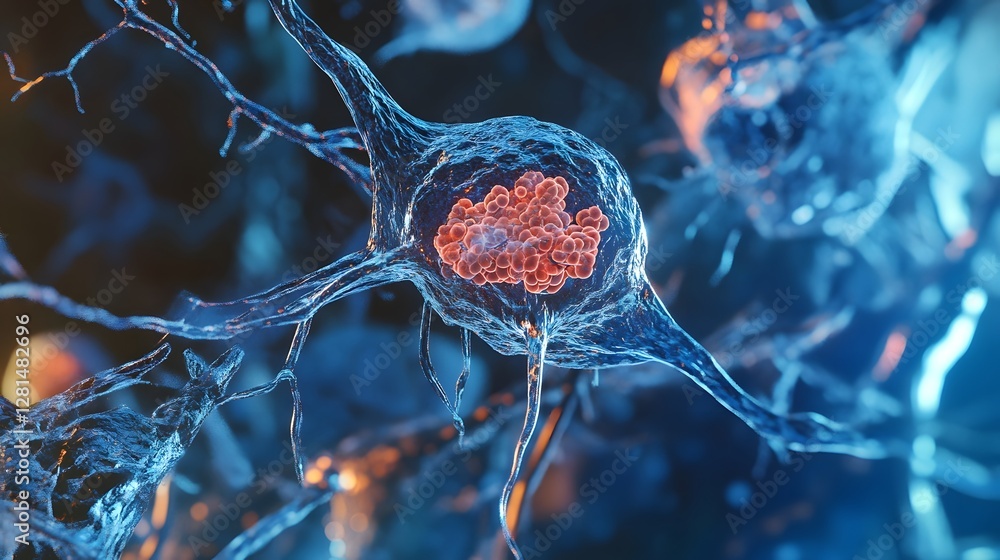 Poster vibrant and dynamic microscopic of a cerebral neural network with intricate synaptic connections sho