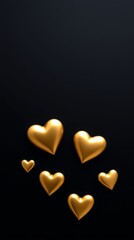 Fototapeta premium Luxurious minimalist design with golden hearts on black matte background