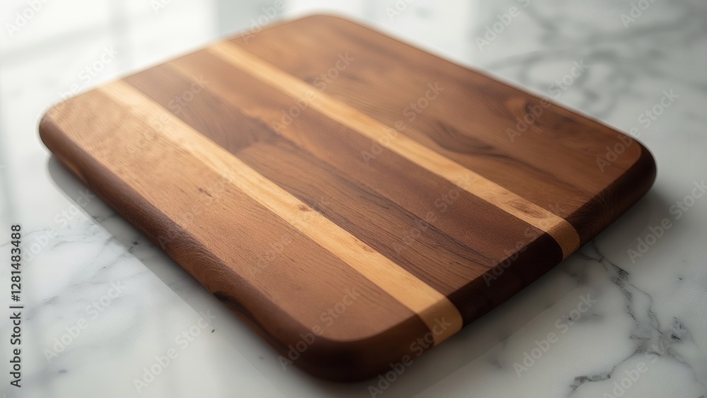 Poster the image features a wooden cutting board with a striped design, highlighting its smooth surface and