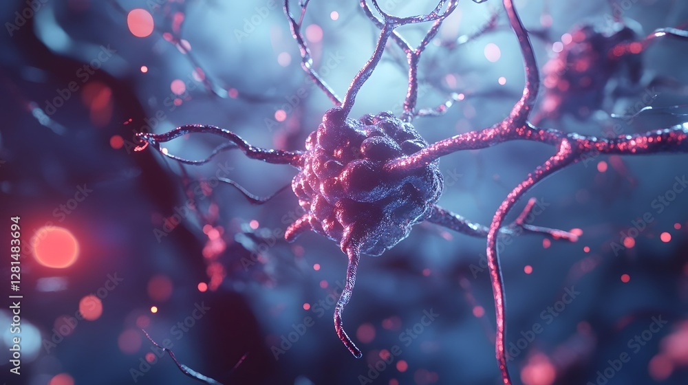 Poster Vibrant Cerebral Synapse Intricate Neural Network Illuminating Cognitive Processes  Captivating microscopic view of a nerve cell synapse