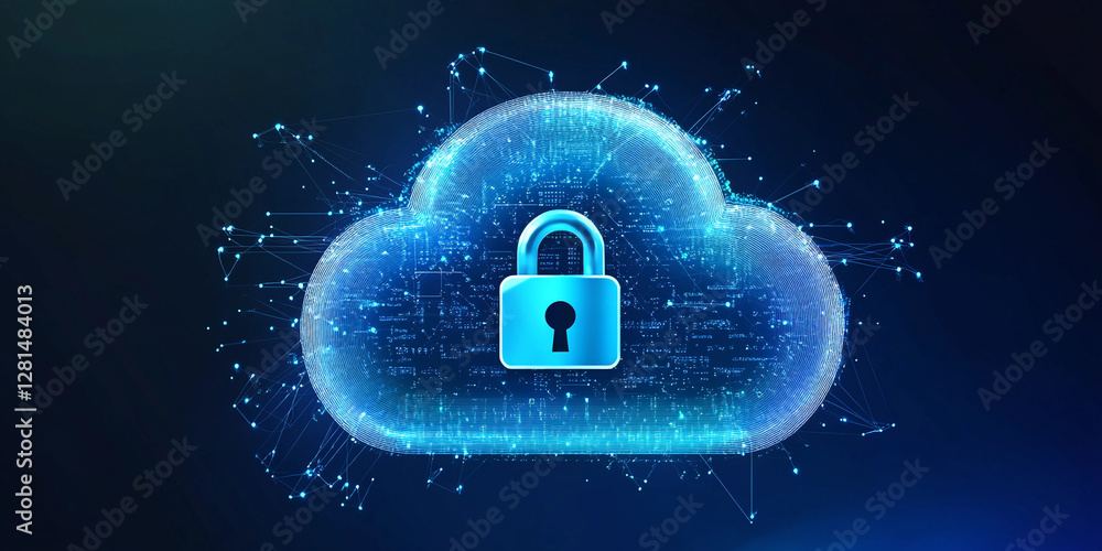 Poster Illustration of secure cloud technology for data protection. Generative AI