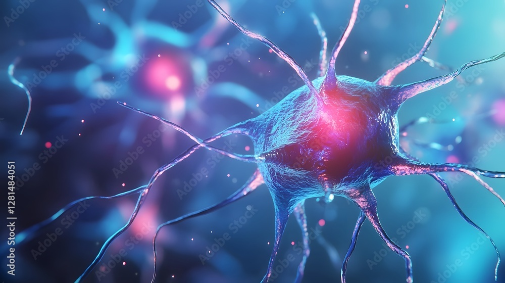 Poster Vibrant colorful image showcasing the intricate network of neurons and the electrochemical signals that power the brain s cognitive processing and neural communication