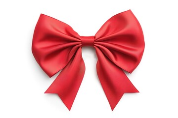 Fototapeta premium Elegant Red Ribbon with a Perfect Bow, Isolated on White Background. Ideal for gift wrapping, festive designs, holiday decorations, greeting cards, invitations, banners, and more. A versatile, 