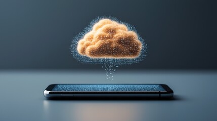 Cloud hologram interaction modern tech lab digital art futuristic environment close-up view transparent smartphone concept