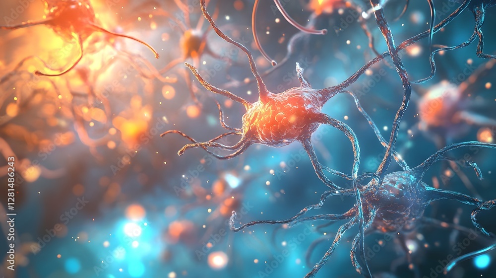 Poster Vibrant depiction showcasing the intricate neural network and synaptic connections within the human brain