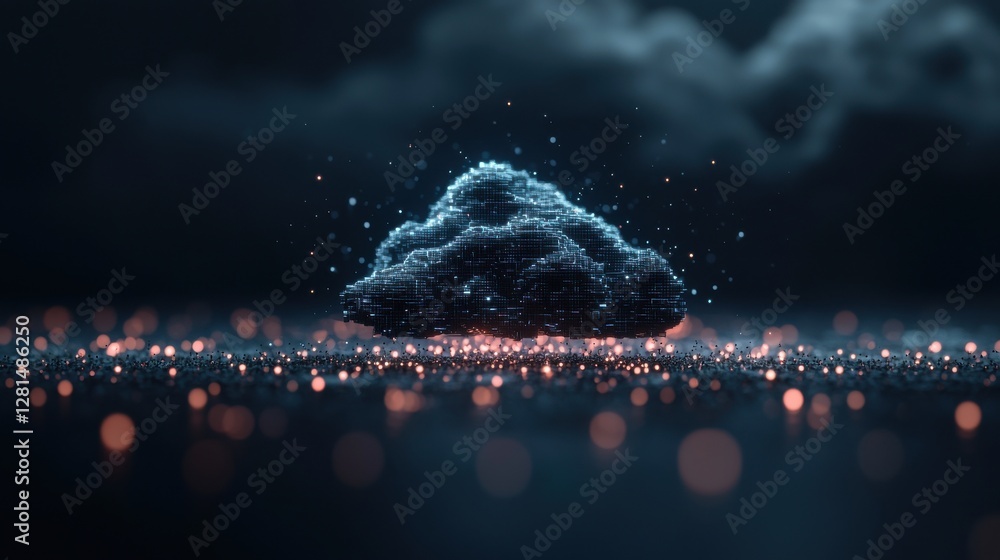 Poster Digital neon cloud network futuristic cyberpunk environment abstract visualization virtual pathway dynamic viewpoint