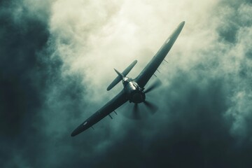 WW2 Airplane. Dogfight Battle in the Sky with Spitfire Aircraft