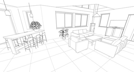  residential building interior 3d illustration