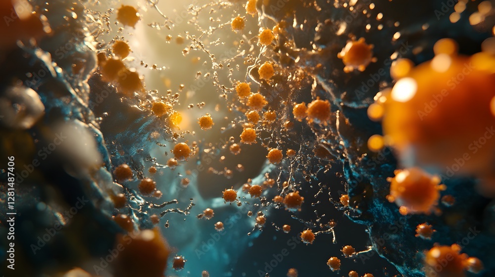 Poster Vibrant explosion of colorful particles lights and sparks in a dynamic digital abstract design with a futuristic electrifying and captivating visual effect