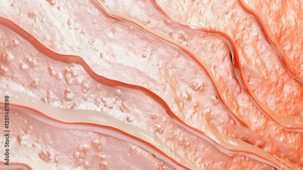Poster Vibrant fluid abstract texture with wavy organic patterns in shades of pink orange and coral  The image showcases a dynamic energetic composition with flowing lines curves and ripples