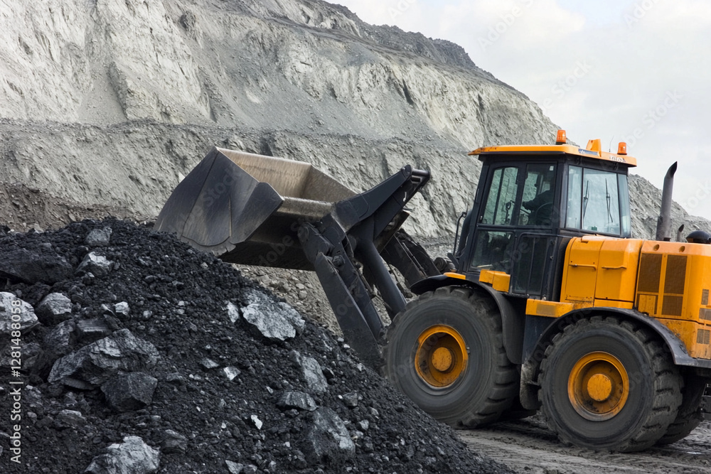 Aufkleber Front-end loader works in gravel pit during daylight hours. Generative AI