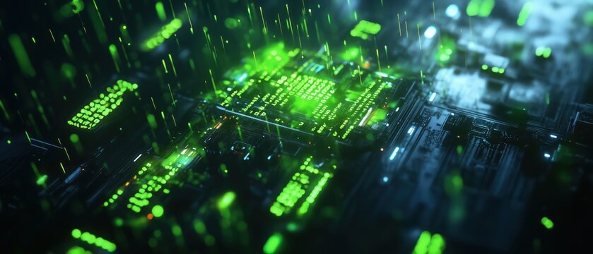 Hacker&rsquo;s Vision of the Matrix &ndash; Glowing Digital Code Rain in a Cyberpunk Virtual World
