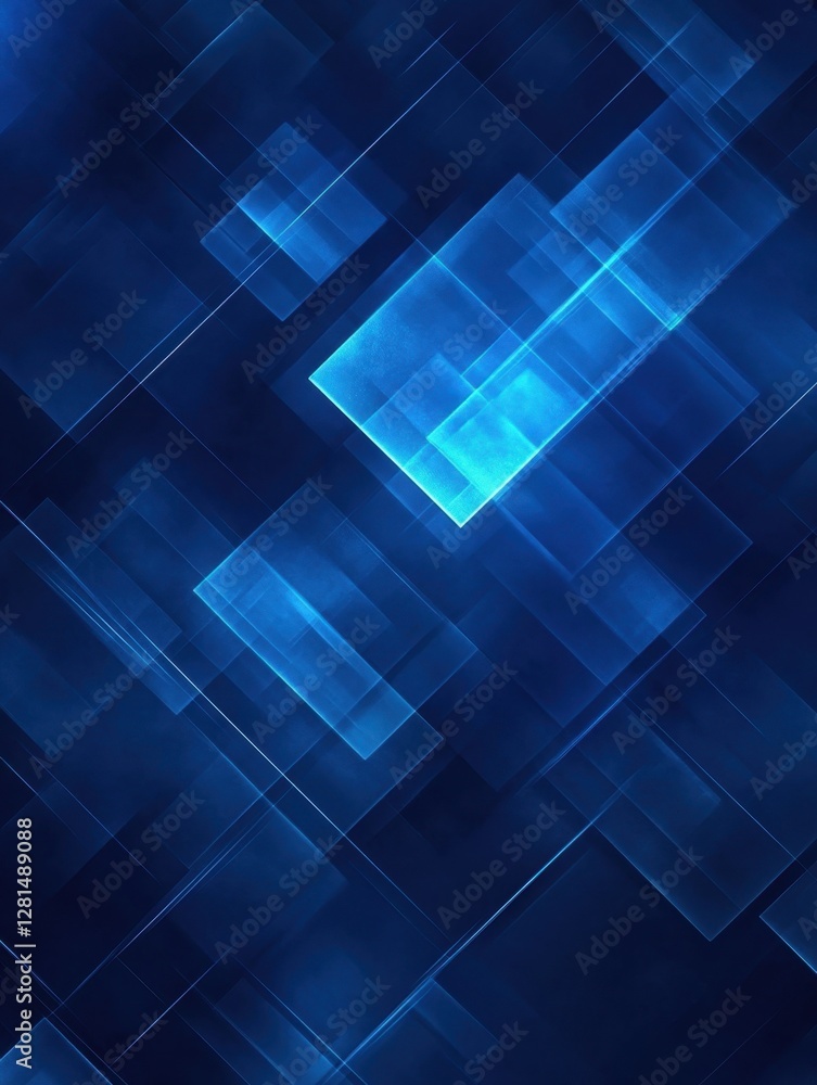 Poster abstract geometric composition of transparent blue rectangles creating a modern digital background w