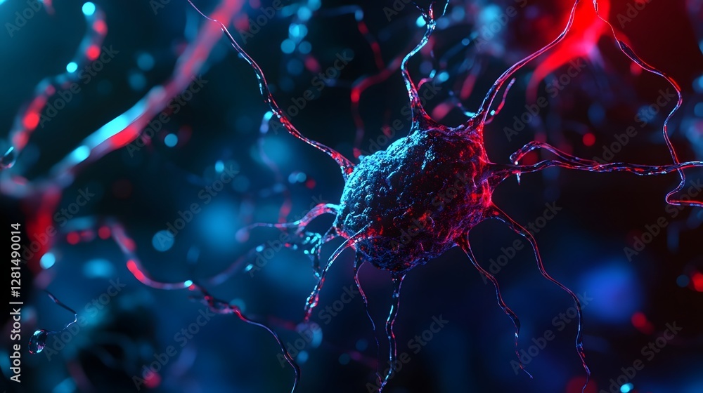 Fototapete Vibrant glowing neurons firing in a futuristic dynamic neural network with electric energy and synaptic connections