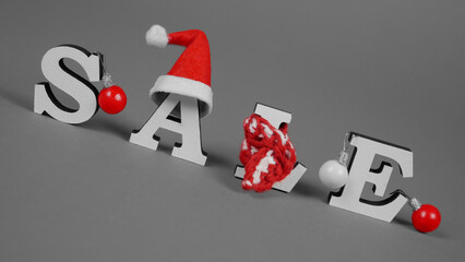 Banner for winter sale in grey, white and red colours
