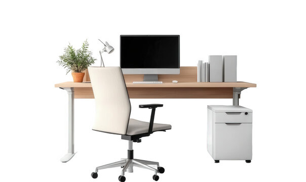 A computer and a sofa chair on the desk