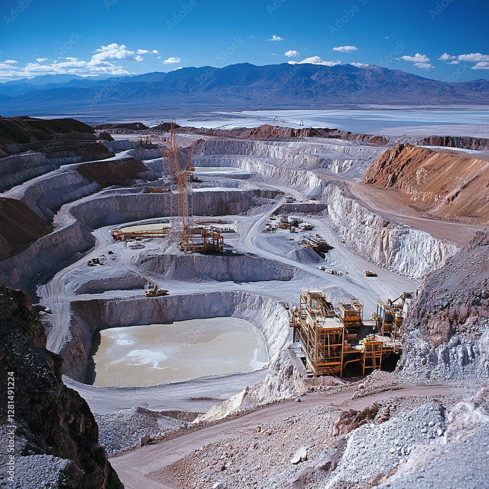 Poster lithium extraction in brine evaporation ponds and hard rock mining. generative ai