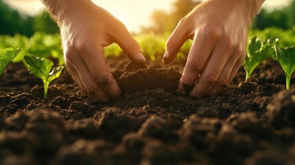 Discover the Secrets of Thriving Agriculture A Close-up of hands examining dark, nutrient-rich soil, highlighting healthy agricultural land Witness the essence of fertile land and sustainable farming