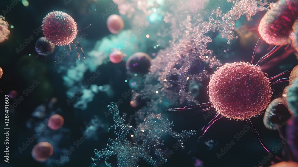 Poster vibrant microscopic structures revealing the intricate beauty of the unseen microworld abstract and 