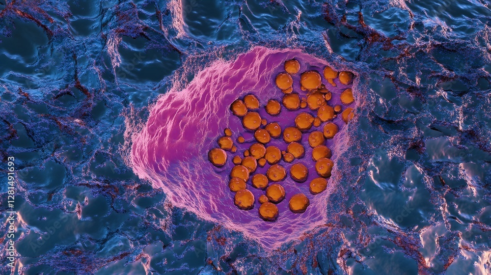 Poster vibrant microscopic view of an organic cellular structure in pink and orange tones showcasing the in