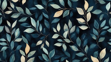 Vibrant autumn leaves pattern wallpaper with a mix of blue, green, and yellow shades.
