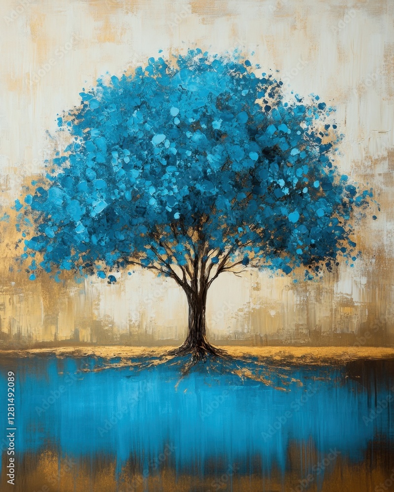 Aufkleber serene turquoise tree against a golden backdrop creating a peaceful and artistic visual landscape wi