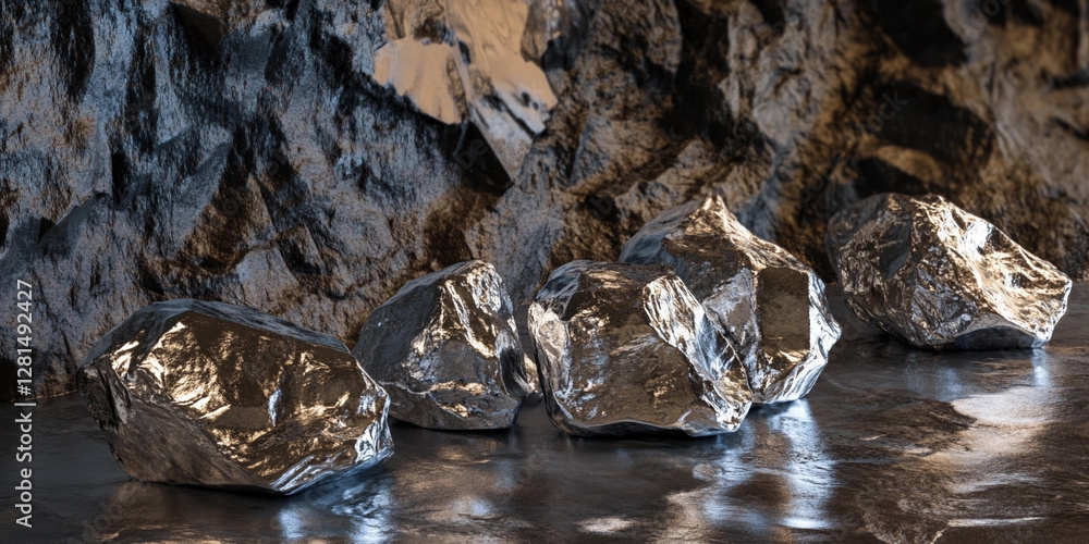 Poster Lithium texture concept featuring raw metallic rocks. Generative AI