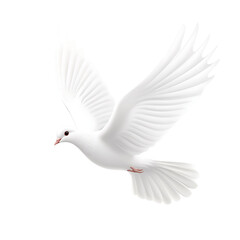 Obraz premium Graceful white dove flying with wings spread wide isolated on a plain transparent background symbolizing peace and hope.