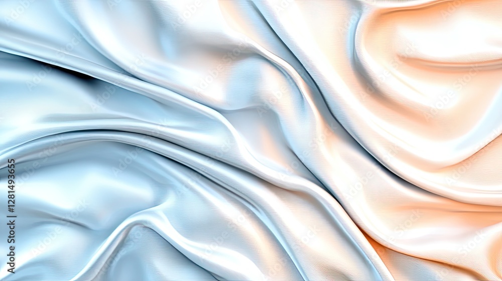 Poster smooth satin fabric in pastel blue and pink features elegant folds and ripples, creating a dynamic a