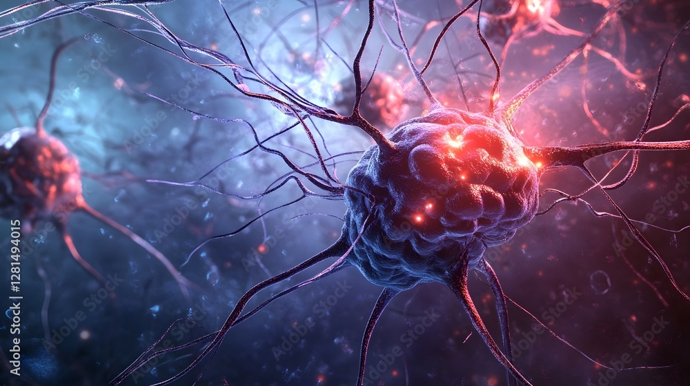 Aufkleber Vibrant Neuronal Network Illuminating the Mysteries of the Brain   Closeup view of a complex intricate neural network with glowing interconnected synapses and pathways
