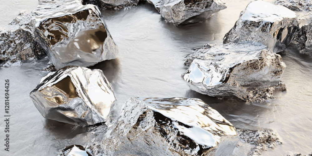 Poster lithium texture concept showcasing raw metallic elements. generative ai