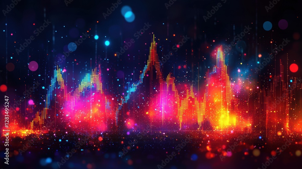 Poster creative visual representation of upward growth concept with dynamic waves and bright colors on a da