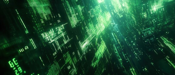 Hacker’s Vision of the Matrix – Glowing Digital Code Rain in a Cyberpunk Virtual World