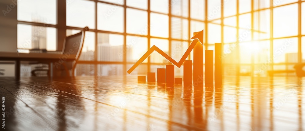 Aufkleber conceptual visualization of business success in modern office environment with rising graph elements