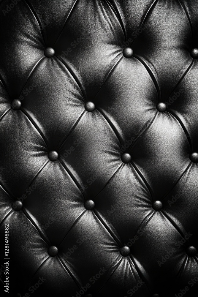 Poster luxurious black leather upholstery with diamond pattern and button tufting creating elegant texture
