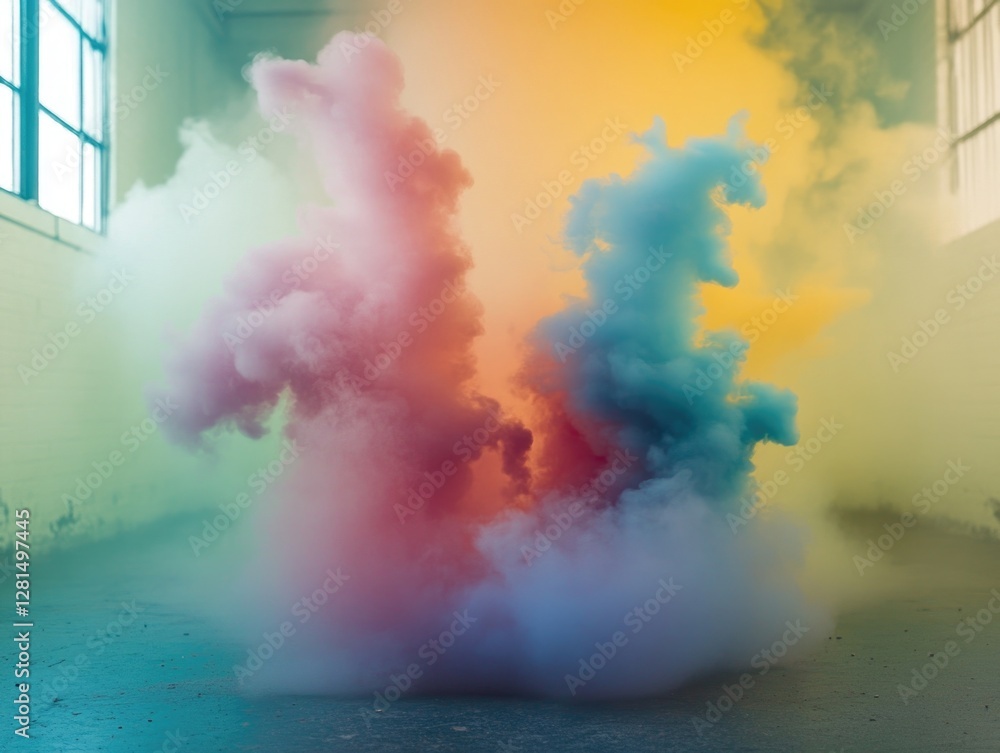 Poster vivid colors emanating from the ground, creating an artistic effect.
