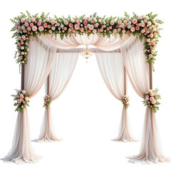 Wedding Decoration Stage with Many Flowers and White Color Cotton | Elegant Wedding Stage with Floral Arrangements and White Drapes | Luxurious Wedding Stage with White Cotton Fabric and Flowers | Bea