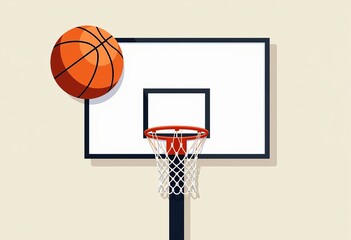 Fototapeta premium Uncluttered Basketball Scene: A 2D Vector Depiction of a Minimalist Basketball and Hoop with a Clean, Flat Design and Simple Appeal