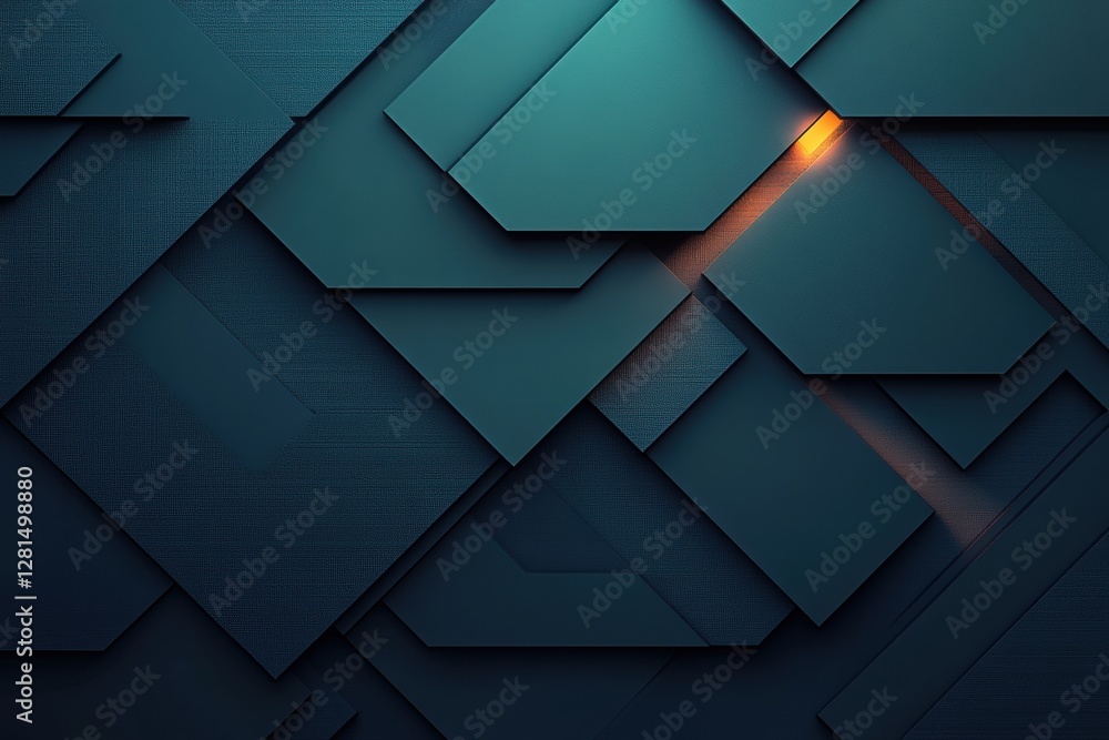 Poster geometric arrangement of teal hexagons with a subtle orange glow creating a modern abstract design